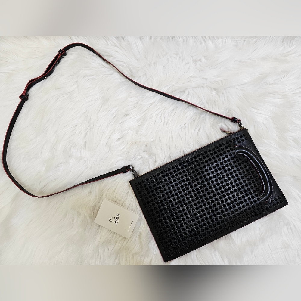 Christian Louboutin Handbag Trick Track Small Spike Studs Black Clutch 3way Bag - Picture 15 of 17